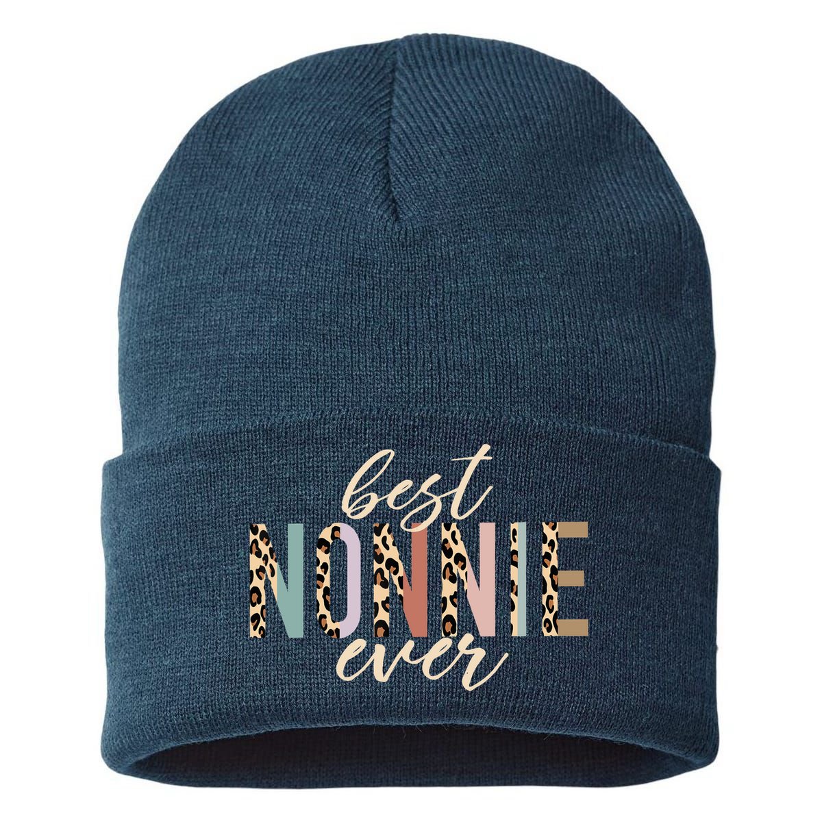 Best Nonnie Ever Gifts Leopard Print Mothers Day Sustainable Knit Beanie