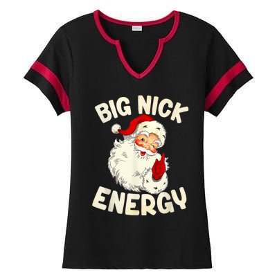 Big Nick Energy Vintage Red Santa Claus Red Christmas Design Ladies Halftime Notch Neck Tee