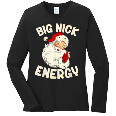 Big Nick Energy Vintage Red Santa Claus Red Christmas Design Ladies Long Sleeve Shirt