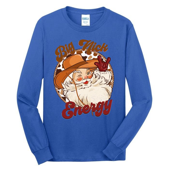 Big Nick Energy Howdy Santa Claus Cow Vintage Chirstmas Gift Tall Long Sleeve T-Shirt