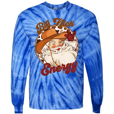 Big Nick Energy Howdy Santa Claus Cow Vintage Chirstmas Gift Tie-Dye Long Sleeve Shirt