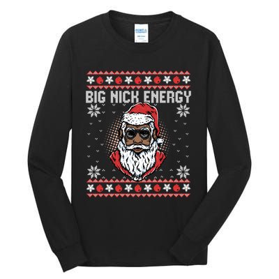 Big Nick Energy African American Santa Ugly Sweater Pullover Hoodie Tall Long Sleeve T-Shirt