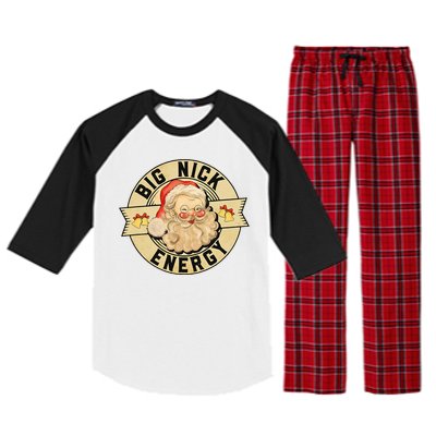 Big Nick Energy Funny Vintage Santa Claus Wink Christmas Raglan Sleeve Pajama Set