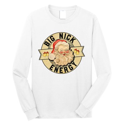 Big Nick Energy Funny Vintage Santa Claus Wink Christmas Long Sleeve Shirt