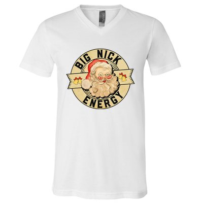 Big Nick Energy Funny Vintage Santa Claus Wink Christmas V-Neck T-Shirt