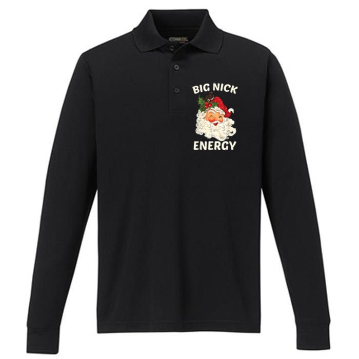 Big Nick Energy Funny Santa Christmas Performance Long Sleeve Polo