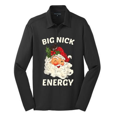 Big Nick Energy Funny Santa Christmas Silk Touch Performance Long Sleeve Polo