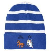 Best Neighbor Ever Fun Funny Gift Graphic For Neighbors Funny Gift Striped Beanie with Solid Band