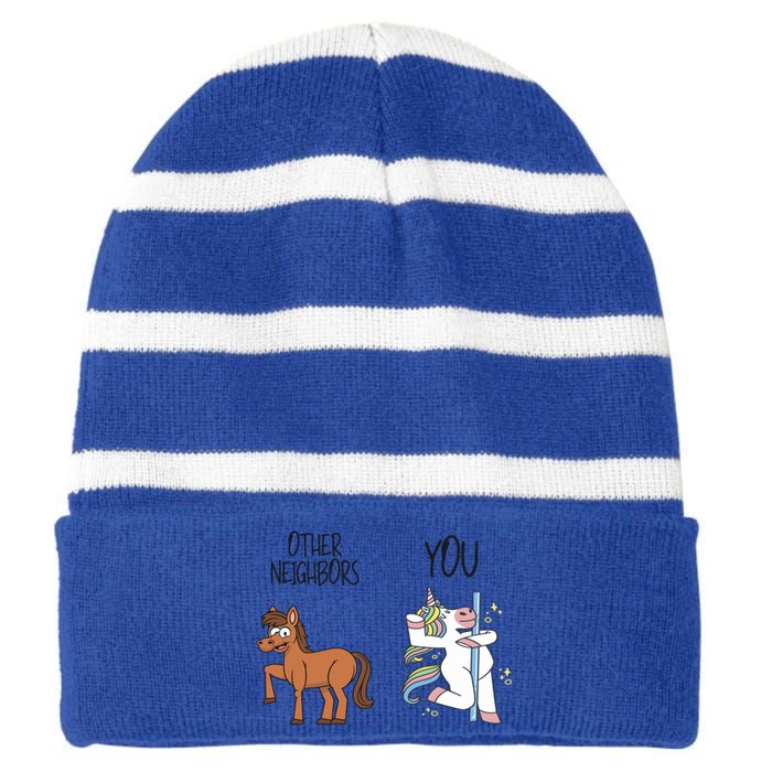 Best Neighbor Ever Fun Funny Gift Graphic For Neighbors Funny Gift Striped Beanie with Solid Band