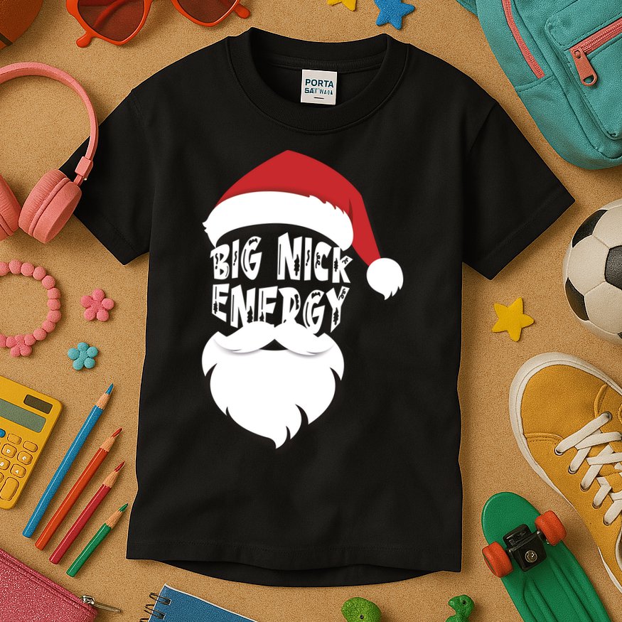 Big Nick Energy Funny Xmas Santa Hipster Kids T-Shirt
