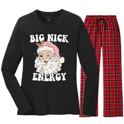 Big Nick Energy Funny Santa Xmas Retro Christmas Women's Long Sleeve Flannel Pajama Set 