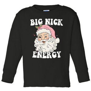 Big Nick Energy Funny Santa Xmas Retro Christmas Toddler Long Sleeve Shirt