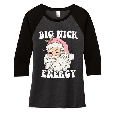 Big Nick Energy Funny Santa Xmas Retro Christmas Women's Tri-Blend 3/4-Sleeve Raglan Shirt