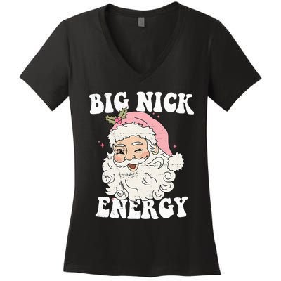 Big Nick Energy Funny Santa Xmas Retro Christmas Women's V-Neck T-Shirt