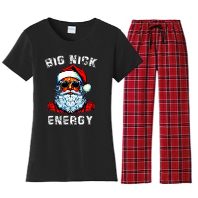 Big Nick Energy Christmas Retro Groovy Funny Vintage Santa Women's Flannel Pajama Set