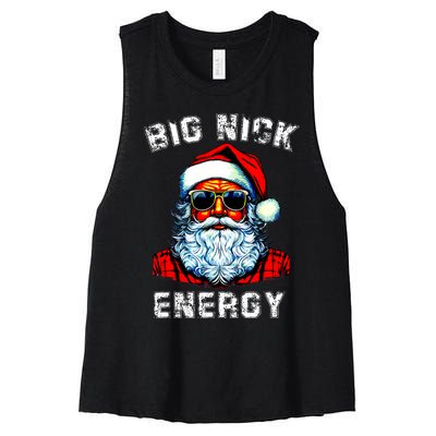 Big Nick Energy Christmas Retro Groovy Funny Vintage Santa Women's Racerback Cropped Tank