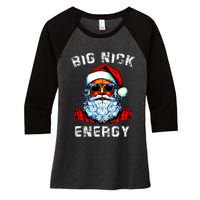 Big Nick Energy Christmas Retro Groovy Funny Vintage Santa Women's Tri-Blend 3/4-Sleeve Raglan Shirt