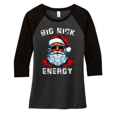 Big Nick Energy Christmas Retro Groovy Funny Vintage Santa Women's Tri-Blend 3/4-Sleeve Raglan Shirt