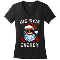 Big Nick Energy Christmas Retro Groovy Funny Vintage Santa Women's V-Neck T-Shirt