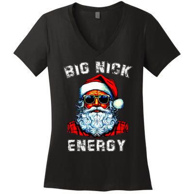 Big Nick Energy Christmas Retro Groovy Funny Vintage Santa Women's V-Neck T-Shirt