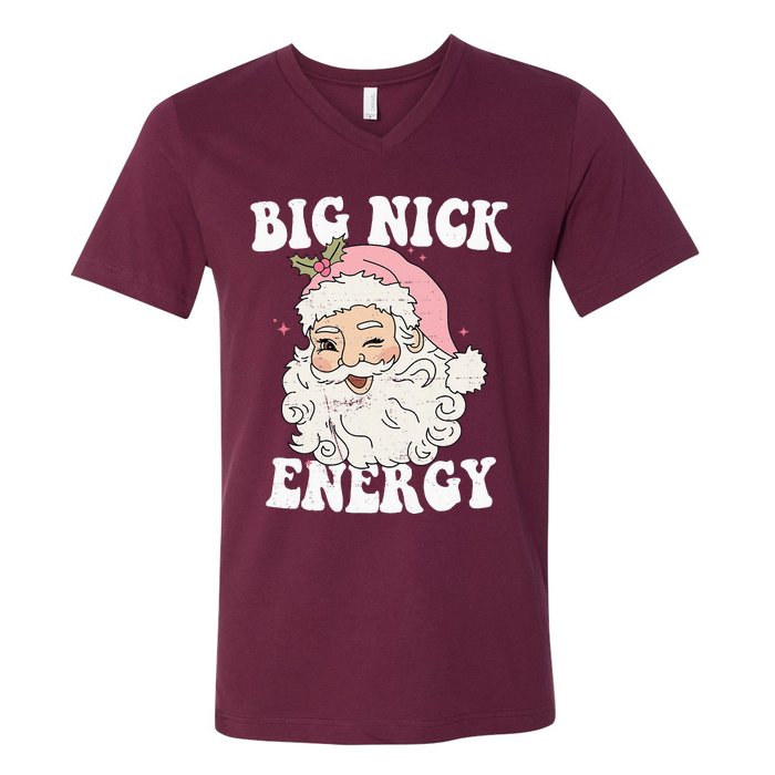 Big Nick Energy Funny Santa Xmas Retro Christmas V-Neck T-Shirt