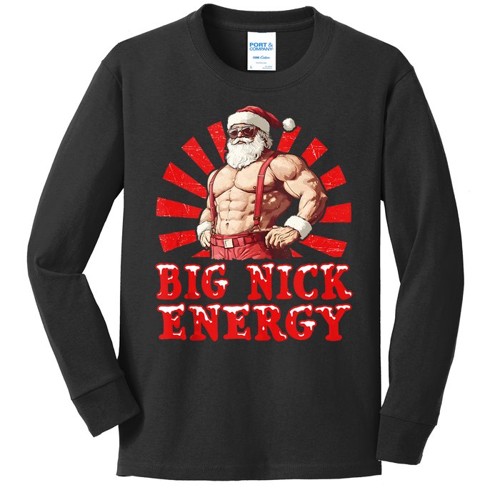 Big Nick Energy Funny Santa Christmas Vintage Kids Long Sleeve Shirt