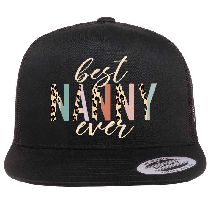 Best Nanny Ever Gifts Leopard Print Mothers Day Flat Bill Trucker Hat