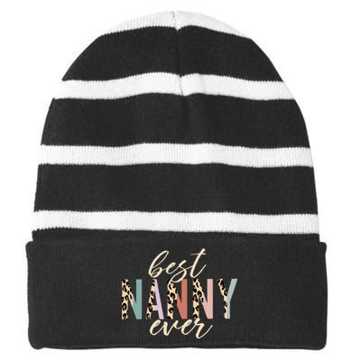 Best Nanny Ever Gifts Leopard Print Mothers Day Striped Beanie with Solid Band