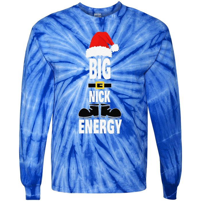 Big Nick Energy Santa Hat Belts And Boots Funny Christmas Tie-Dye Long Sleeve Shirt