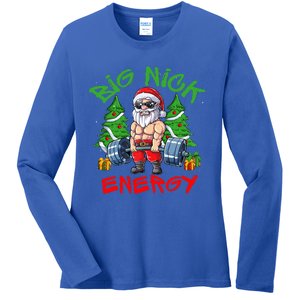 Big Nick Energy Santa Gym Fitness Weight Lifting Christmas  Ladies Long Sleeve Shirt