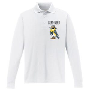 Bird Nerd Funny Bird Watching Birding Bird Lover Watcher Performance Long Sleeve Polo