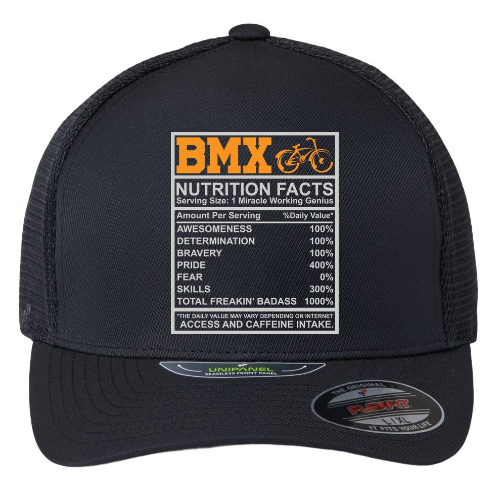 BMX Nutrition Facts Gift Cycling Flexfit Unipanel Trucker Cap