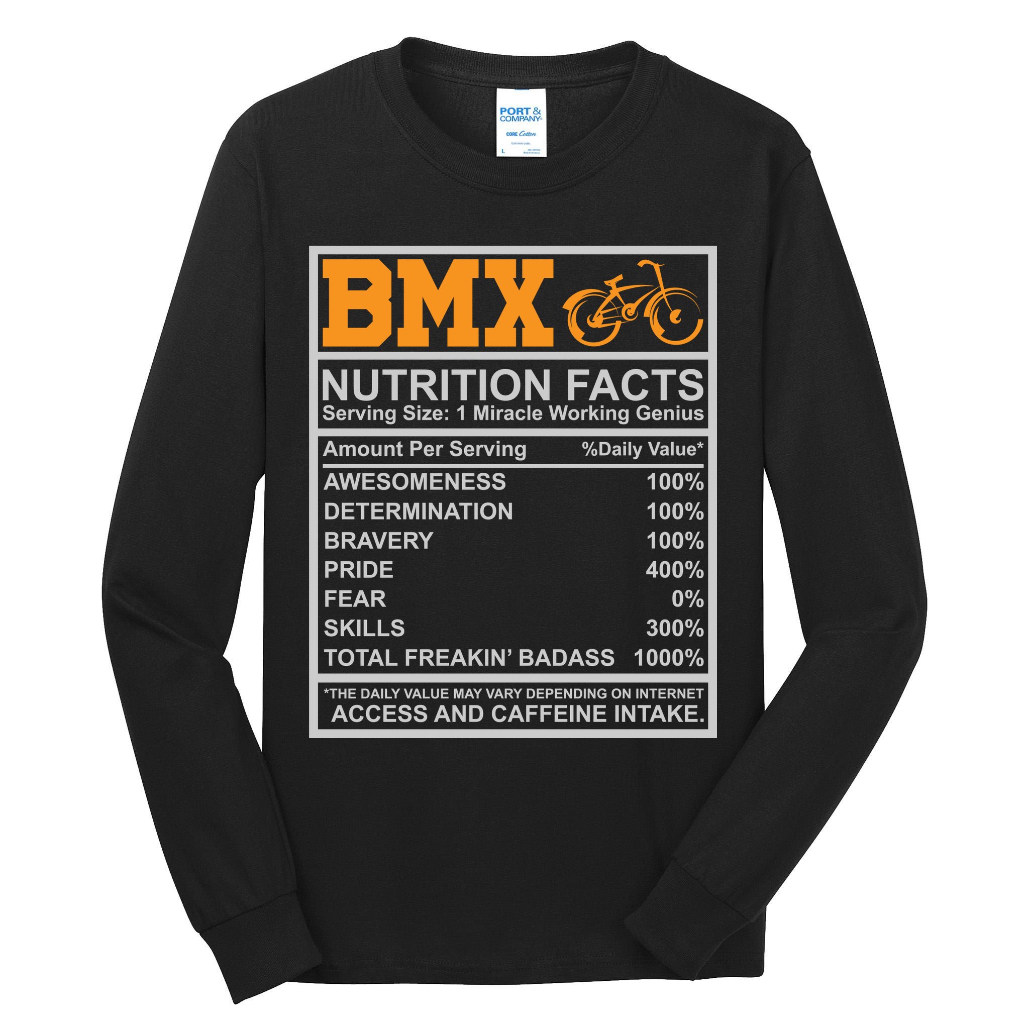 BMX Nutrition Facts Gift Cycling Tall Long Sleeve T-Shirt
