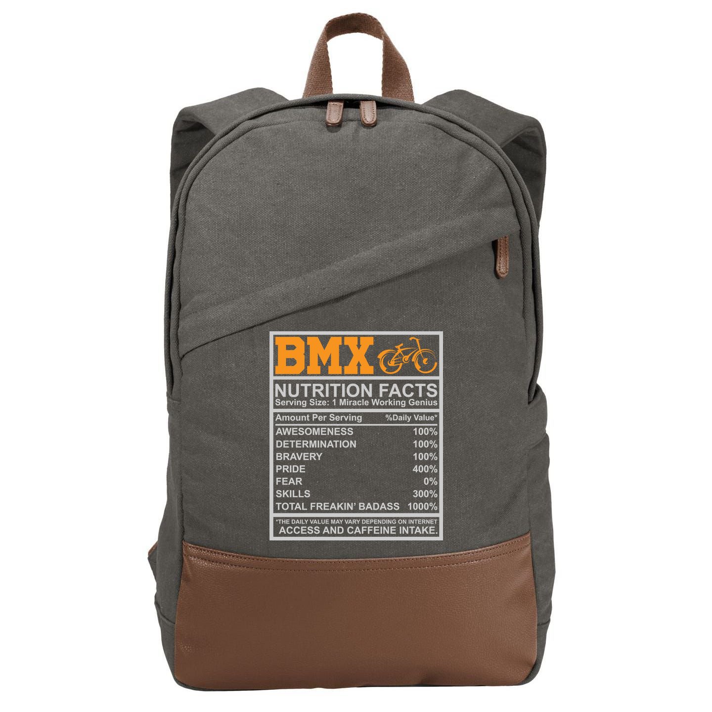 BMX Nutrition Facts Gift Cycling Cotton Canvas Backpack