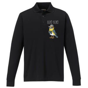 Bird Nerd Funny Bird Watching Birding Bird Lover Watcher Performance Long Sleeve Polo