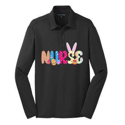 Bunny Nurse Funny Egg Easter Day Floral Silk Touch Performance Long Sleeve Polo