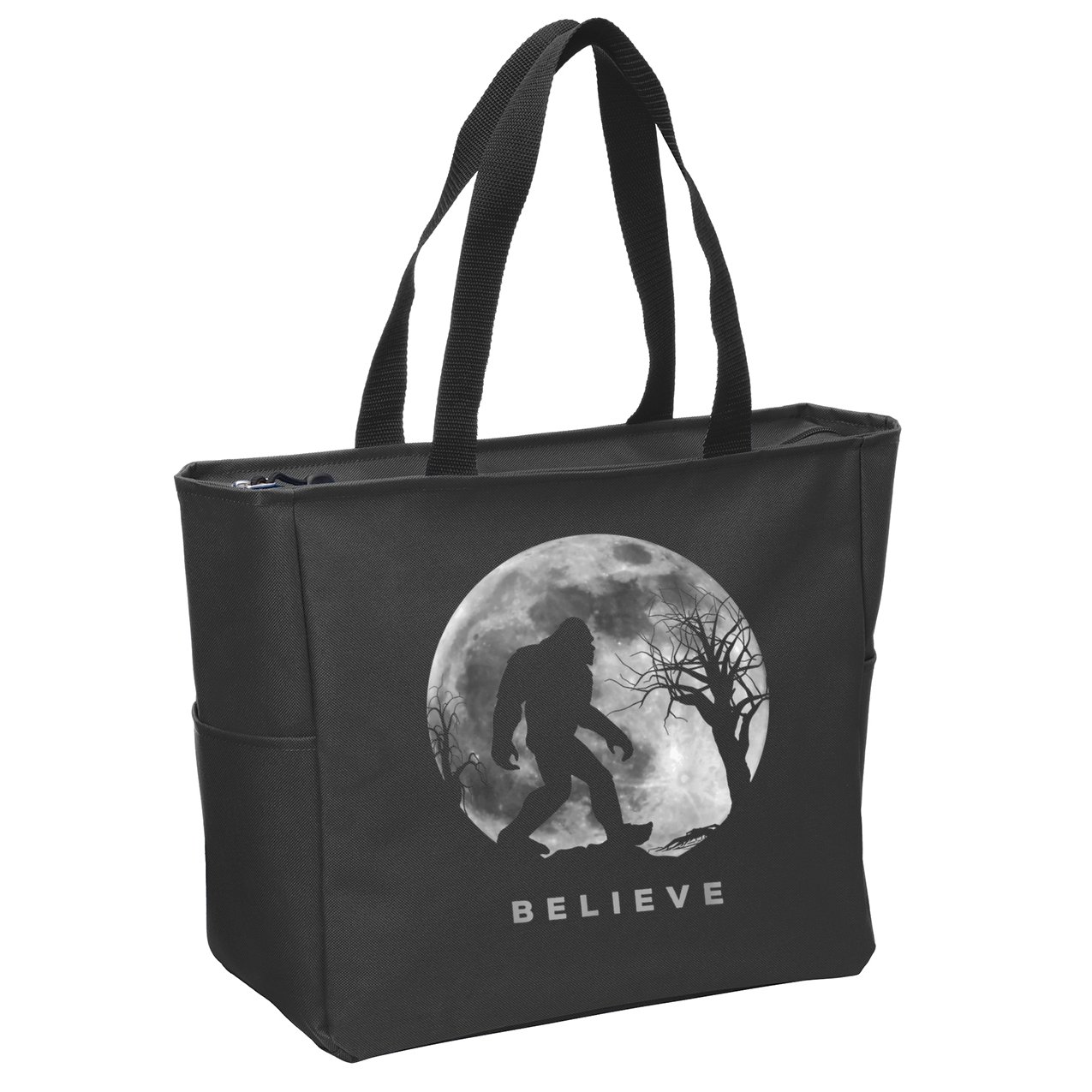 Bigfoot Night Full Moon I Believe Sasquatch Men Kids Zip Tote Bag
