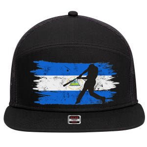 Baseball Nicaragua Flag Nicaraguan Beisbol In Nicaraguense 7 Panel Mesh Trucker Snapback Hat