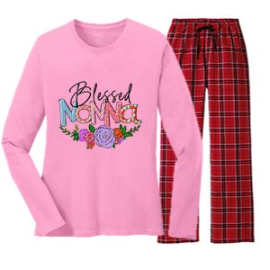 Blessed Nonna Graphic First Time Grandma Shirt Plus Size Shirts For Girl Mom Son Women's Long Sleeve Flannel Pajama Set 