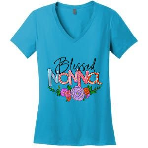 Blessed Nonna Graphic First Time Grandma Shirt Plus Size Shirts For Girl Mom Son Women's V-Neck T-Shirt