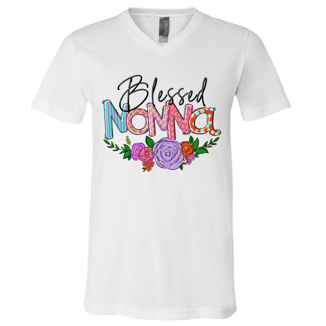Blessed Nonna Graphic First Time Grandma Shirt Plus Size Shirts For Girl Mom Son V-Neck T-Shirt