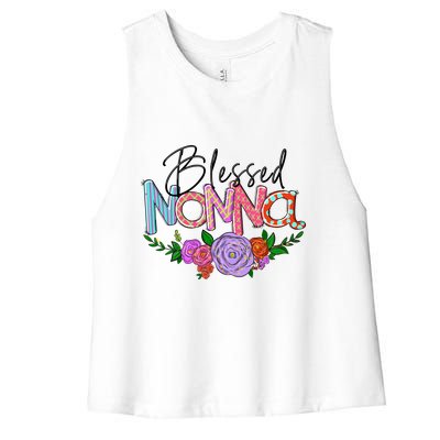 Blessed Nonna Graphic First Time Grandma Shirt Plus Size Shirts For Girl Mom Son Women's Racerback Cropped Tank