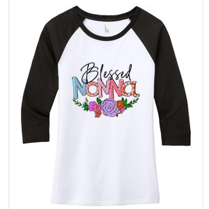 Blessed Nonna Graphic First Time Grandma Shirt Plus Size Shirts For Girl Mom Son Women's Tri-Blend 3/4-Sleeve Raglan Shirt