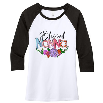 Blessed Nonna Graphic First Time Grandma Shirt Plus Size Shirts For Girl Mom Son Women's Tri-Blend 3/4-Sleeve Raglan Shirt