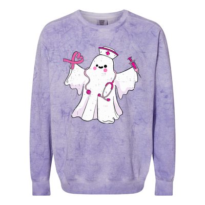 Boo Nurse Ghost Scrub Top Halloween Breast Cancer Awareness Colorblast Crewneck Sweatshirt