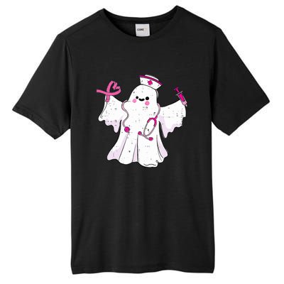 Boo Nurse Ghost Scrub Top Halloween Breast Cancer Awareness Tall Fusion ChromaSoft Performance T-Shirt