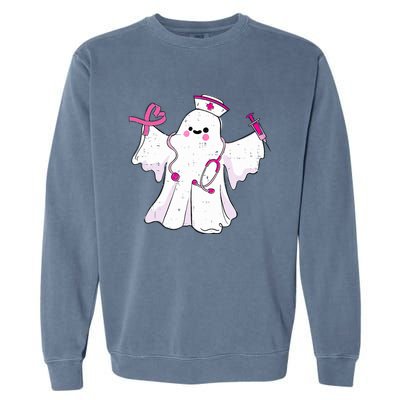 Boo Nurse Ghost Scrub Top Halloween Breast Cancer Awareness Garment-Dyed Sweatshirt