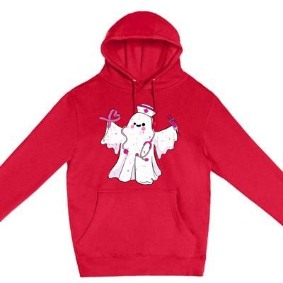 Boo Nurse Ghost Scrub Top Halloween Breast Cancer Awareness Premium Pullover Hoodie