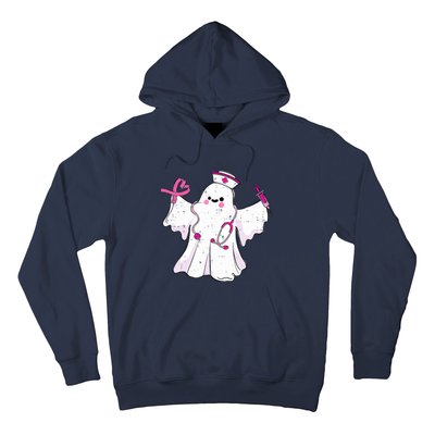 Boo Nurse Ghost Scrub Top Halloween Breast Cancer Awareness Hoodie