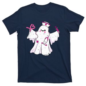 Boo Nurse Ghost Scrub Top Halloween Breast Cancer Awareness T-Shirt